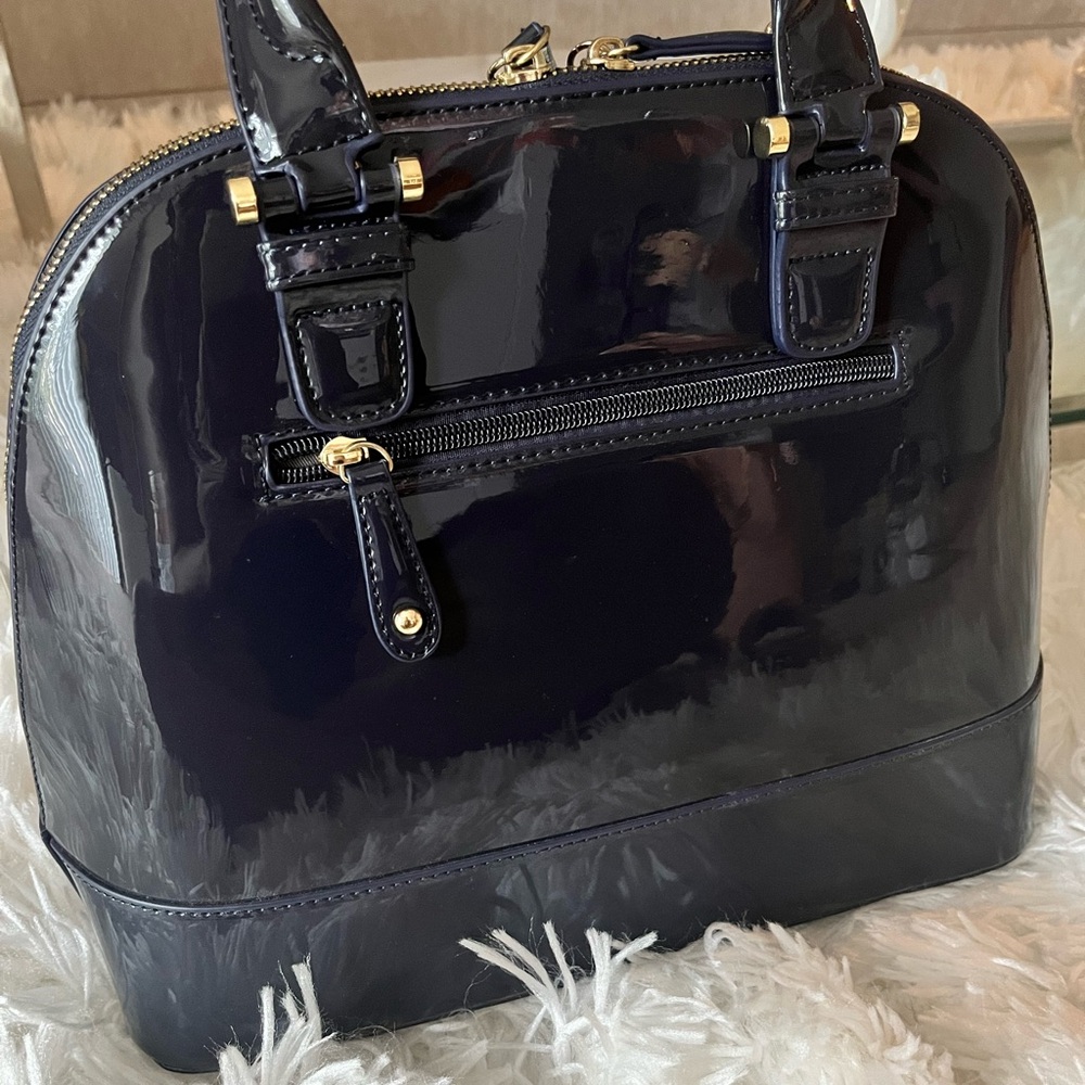Navy Blue Patent Leather Dome Handbag - Picture 5 of 8